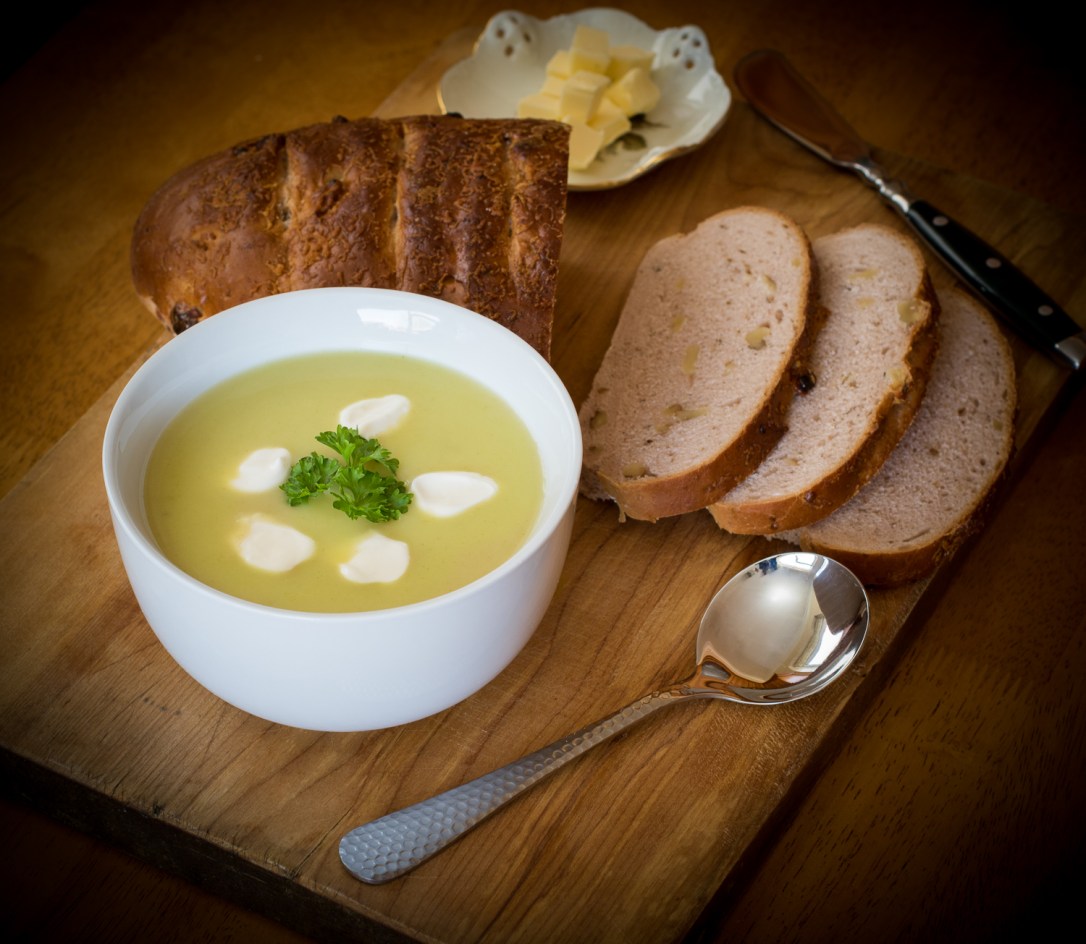 Soup and bread.
